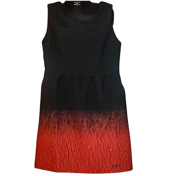 DESIGUAL Rainbow Black Structured Sheath Dress Red Abstract Ombre Small MSRP$269 - Picture 2 of 7